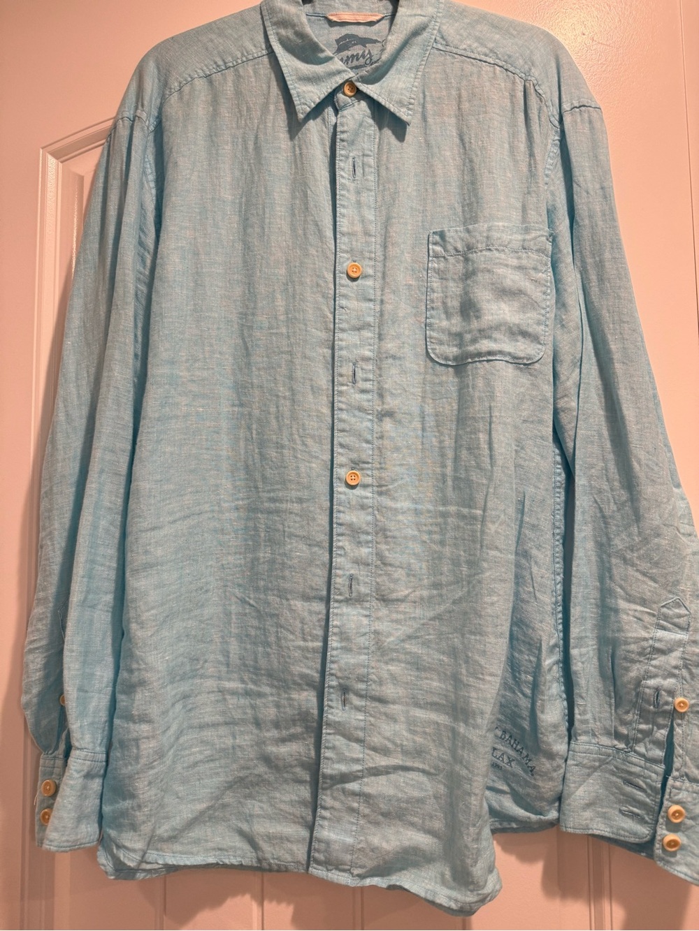 Tommy Bahama Light Blue Men's Linen Blend Button-Up Shirt size large